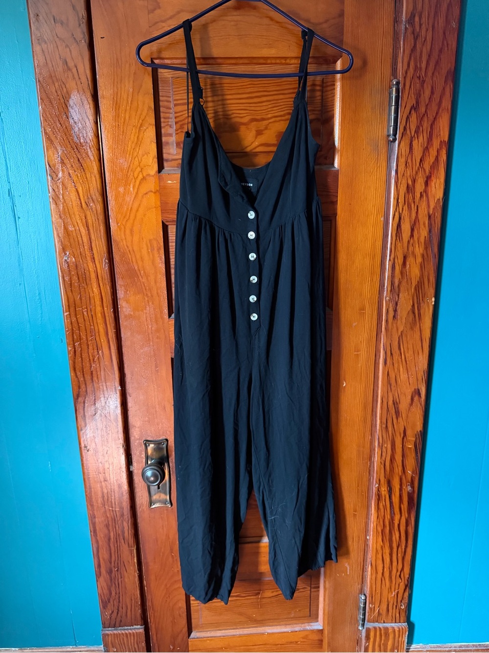 Black Button-Front Wide-Leg Jumpsuit